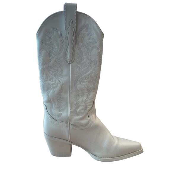Jeffrey Campbell Cowboy Dagget Western Boots Leather Pointed Toe White Size 6.5 - Picture 2 of 15